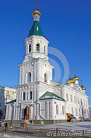 Voskresensky military Cathedral in historical centre of Omsk Stock Photo