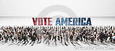 Vote America slogan in front of large group of people Cartoon Illustration