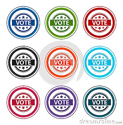 Vote badge icon flat round buttons set illustration design Vector Illustration