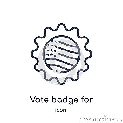 vote badge for political elections icon from political outline collection. Thin line vote badge for political elections icon Vector Illustration