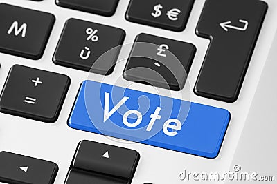 Vote button on laptop keyboard for online electronic election Stock Photo