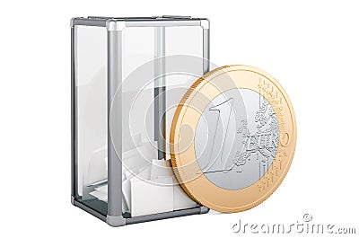 Vote buying concept. Election ballot box with euro coin, 3D rendering Stock Photo