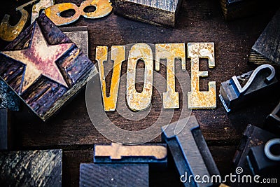 Vote Concept Wood and Rusted Metal Letters Stock Photo