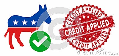 Vote Democrat Donkey Icon with Scratched Credit Applied Stamp Editorial Stock Photo