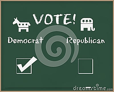 Vote Democrat with Election symbols Stock Photo