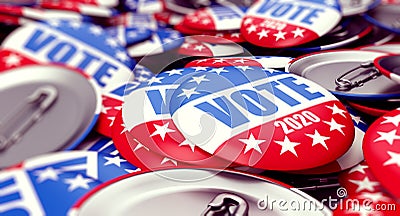 Vote election badge button for 2020 background, vote USA 2020, 3D illustration, 3D rendering Cartoon Illustration