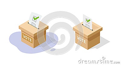 Vote election box icon 3d isometric vector graphic illustration, ballot urn with register check form modern design, poll paper Vector Illustration