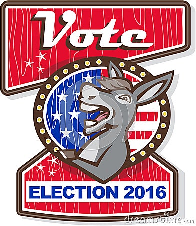 Vote Election 2016 Democrat Donkey Mascot Cartoon Vector Illustration