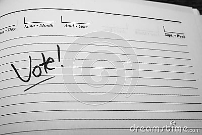 Vote, handwriting text on page of office agenda. Copy space Stock Photo