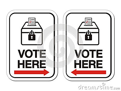 Vote here sign with arrow Vector Illustration