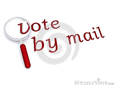 Vote by mail with magnifiying glass Stock Photo