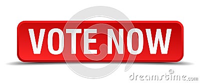Vote now red 3d square button Vector Illustration
