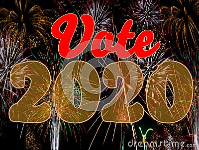 Vote 2020 red and gold fireworks US Presidential election day Stock Photo