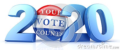Vote 2020. Red, white, and blue voting pin in 2020 with Your Vote Counts text. 3d render Stock Photo