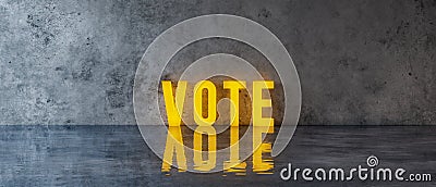 Vote text sign on concrete wall 3d render Cartoon Illustration