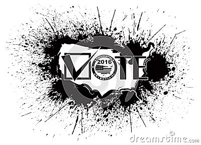 Vote 2016 USA Map Ink Splatter Outline Illustration Vector Illustration