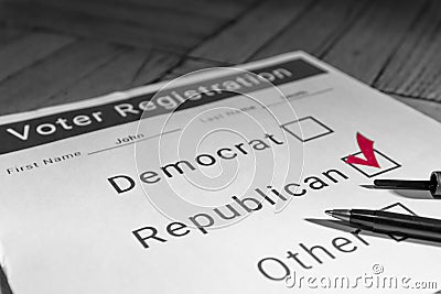 Voter Registration Form - Republican Stock Photo