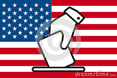 Voter is throwing ballot. Voters hand putting envelope in ballot box. Elections in the United States - vector Vector Illustration