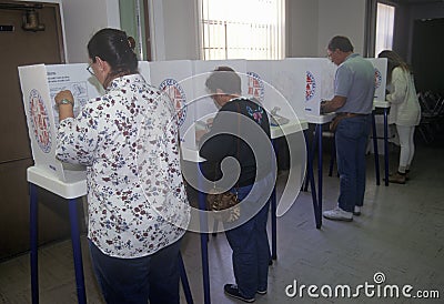 Voters and voting booths in a polling place Editorial Stock Photo