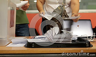Counting votes in a Polling station in barcelona Editorial Stock Photo
