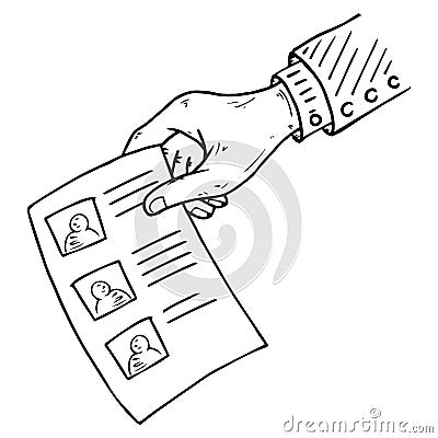 Voting ballot, form, list icon. Vector illustration of ballot paper in hand. Hand holds a blank, document, sheet of paper Vector Illustration