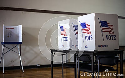 Voting booths at polling station during American elections. Stock Photo