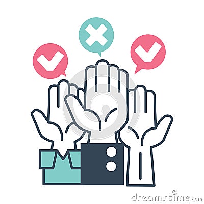 Voting of citizens, raising hands and showing attitude Vector Illustration