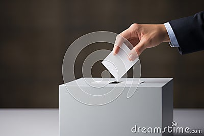 Voting concept. Hand putting vote in a ballot box. Ai generative Cartoon Illustration
