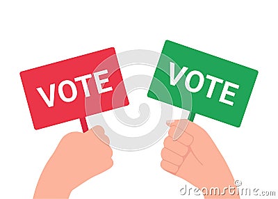 Voting concept people hold in hand plate with inscription word VOTE. Vote campaign on election. Voters choose. Voting Vector Illustration