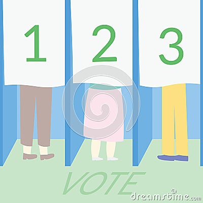 Voting concept by some people voting at a voting station Vector Illustration