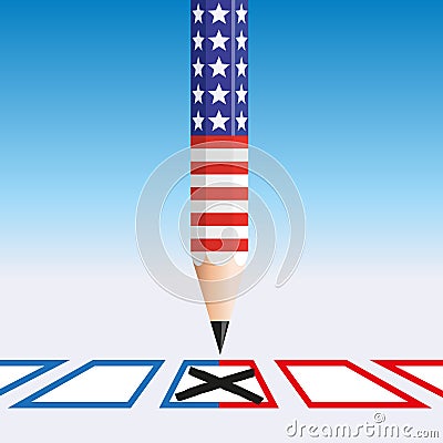 Symbol of a pencil in American colors, ticking a box on a ballot. Stock Photo