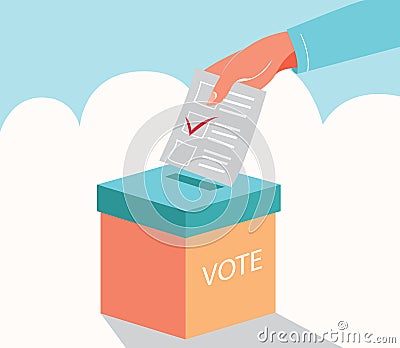 Voting and election box flat concept with hand icon Vector Illustration