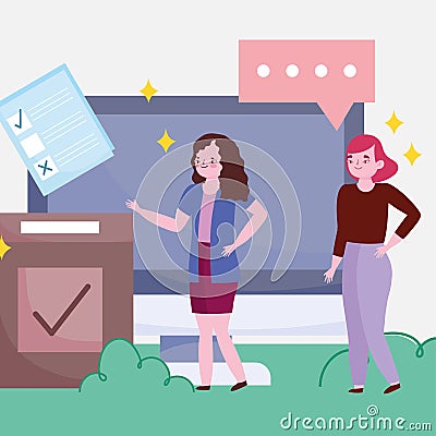 Voting and election concept, online vote women with choice ballot Vector Illustration