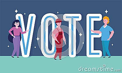 Voting and election concept, people and vote word cartoon Vector Illustration
