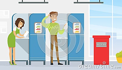 Voting and Election Concept, Voters Casting Ballots at Polling Paper Ballot in Box Vector Illustration Vector Illustration