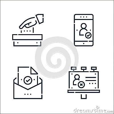 voting elections line icons. linear set. quality vector line set such as voting, mail, smartphone Vector Illustration