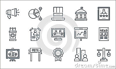 voting elections line icons. linear set. quality vector line set such as balance, medal, rating, rating, vote, podium, analytics, Vector Illustration