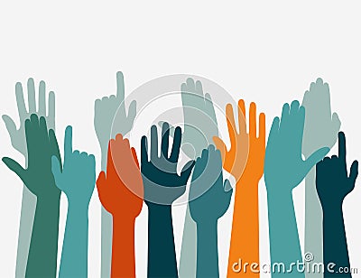 Voting hand Raised up, Election concept. Arms in the top Vector Illustration