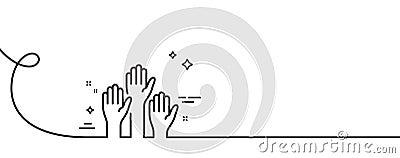 Voting hands line icon. People vote by hand sign. Continuous line with curl. Vector Stock Photo