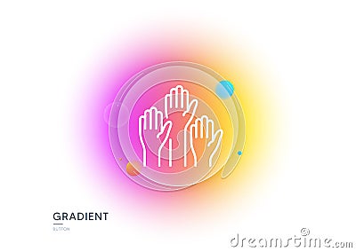 Voting hands line icon. People vote by hand sign. Gradient blur button. Vector Vector Illustration