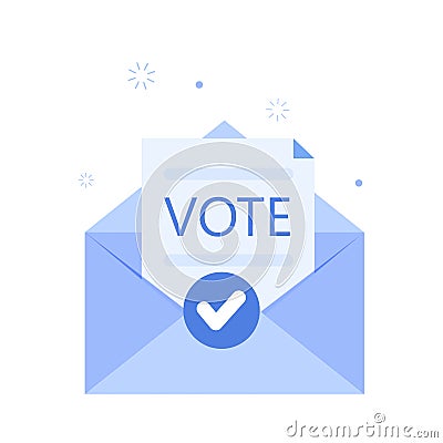 Voting by letter with ballot paper into the envelope. Envelope with approved document. Vector illustration of e-mail Vector Illustration