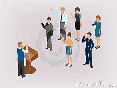 Voting people before the speaker in the tribune Vector Illustration