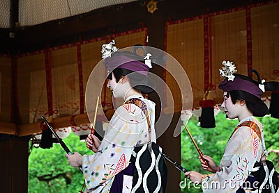 Votive dance by Geisha girls, Gion festival scene. Editorial Stock Photo