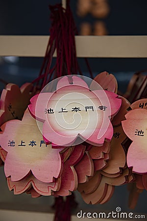 Votive tablets at Ikegami honmonji temple in Tokyo closeup Stock Photo