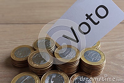 `Voto` in portuguese: Vote, political corruption in Brazil and the purchase of votes in elections. Stock Photo