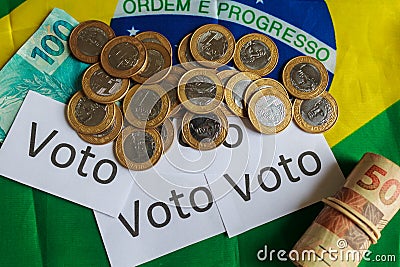 `Voto` in portuguese: Vote, political corruption in Brazil and the purchase of votes in elections. Stock Photo