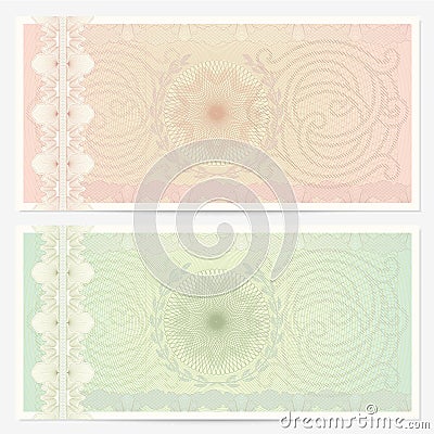 Voucher (coupon) template with guilloche pattern Vector Illustration