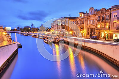 The Vouga river with traditional boats, Called Moliceiro, Aveiro Stock Photo