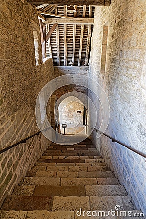 Old stairs in Chateau du Clos de Vougeot Editorial Stock Photo