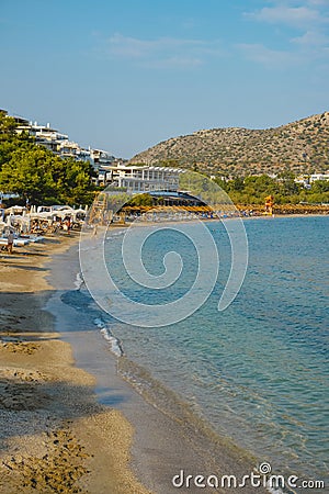 Vouliagmeni beach, Greece, on a summer day Editorial Stock Photo